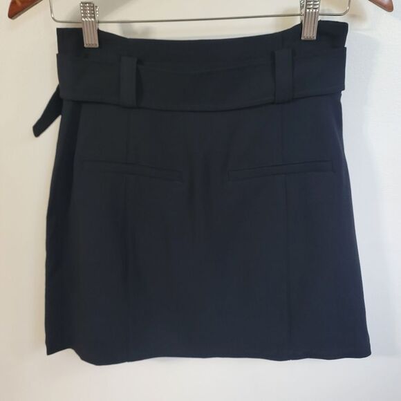 A.L.C. Navy Bronx Belted Straight Wool-Blend Skirt Size 2 - Picture 5 of 10